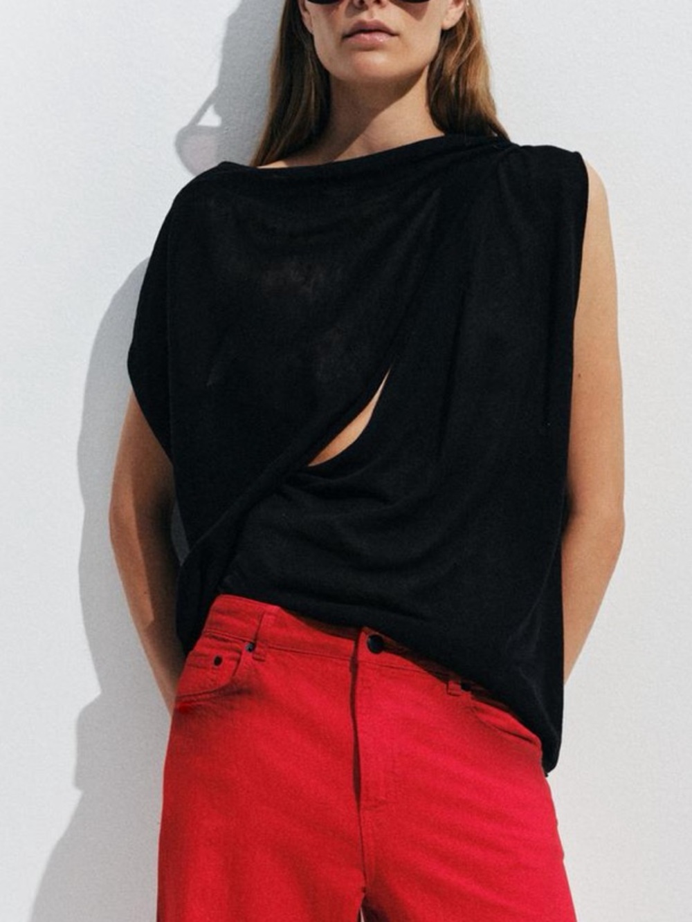 Zara NWT oversized Black Draped knit wrap Cutout Top
